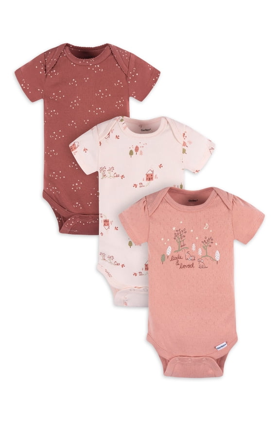 Baby Girl Short Sleeve Cotton Bodysuits, 3-Pack, Sizes Preemie - 12 Months