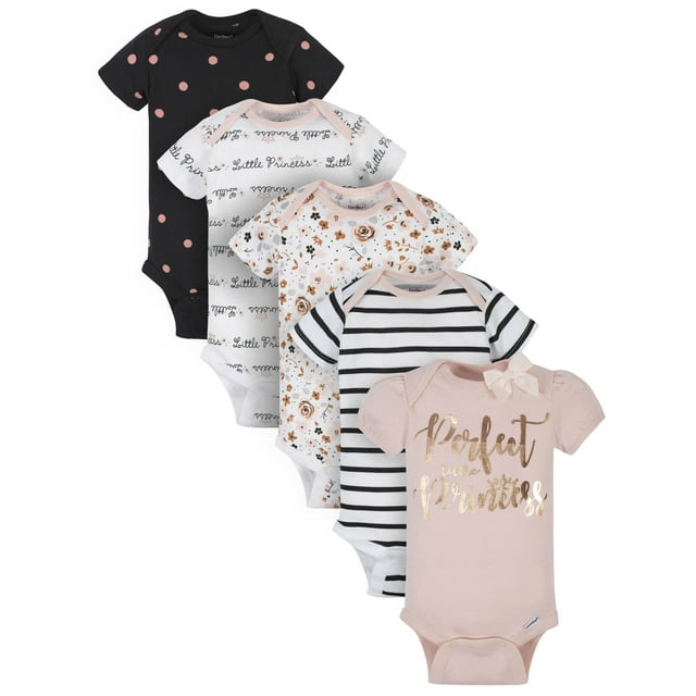 Gerber Baby Girl Short Sleeve Onesie Bodysuits, 5-Pack, Preemie-24 Months