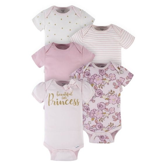 Gerber Baby Girl Short Sleeve Onesie Bodysuits, 5-Pack (Preemie-24 Months)