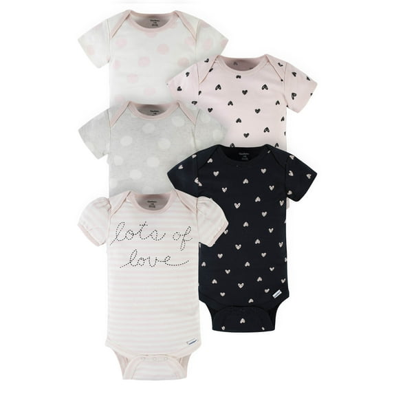 Gerber Baby Girl Short Sleeve Onesie Bodysuits, 5-Pack (Preemie-24 Months)