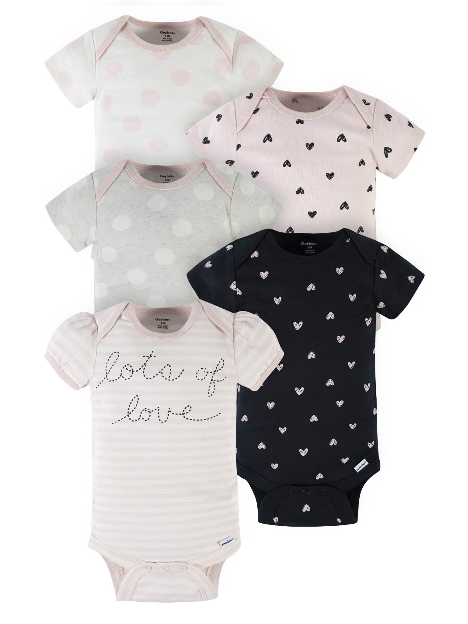 Gerber Baby 5-Pack Onesies, Princess Print, Size 0-3 Months - 100% Cotton Snap Closure Bodysuits