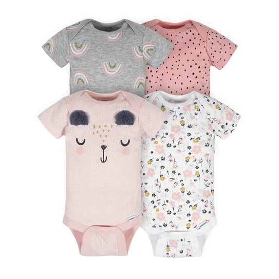Gerber Baby Girl Short Sleeve Onesies Bodysuits, 4-Pack