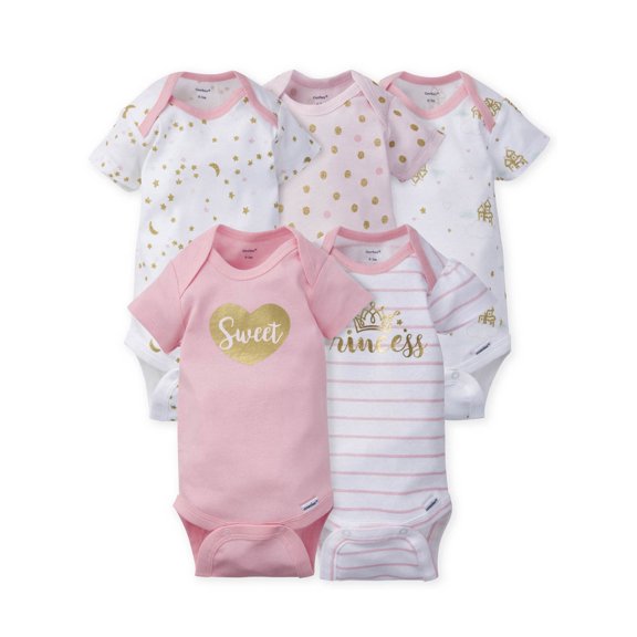 Gerber Baby Girl Short Sleeve Onesies Bodysuits, 5-Pack (Newborn - 12 Months)