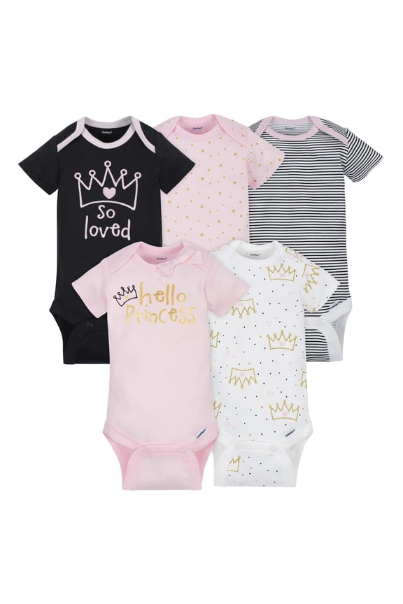 Baby Girl Short Sleeve Onesies Bodysuits, 5-Pack (Newborn - 12 Months)