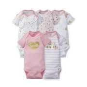 Gerber Baby Girl Short Sleeve Onesies Bodysuits, 5-Pack (Newborn - 12 Months)