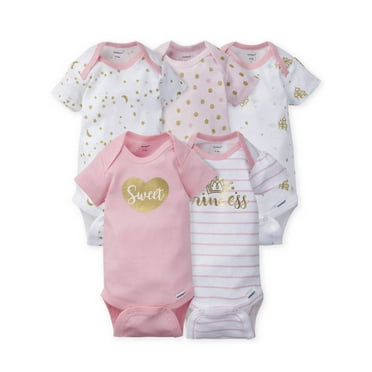 Gerber Baby Girl Short Sleeve Onesies Bodysuits, 5-Pack