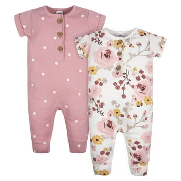 Gerber Baby Girl Short Sleeve Rompers, 2 Pack, Size Newborn - 24 Months