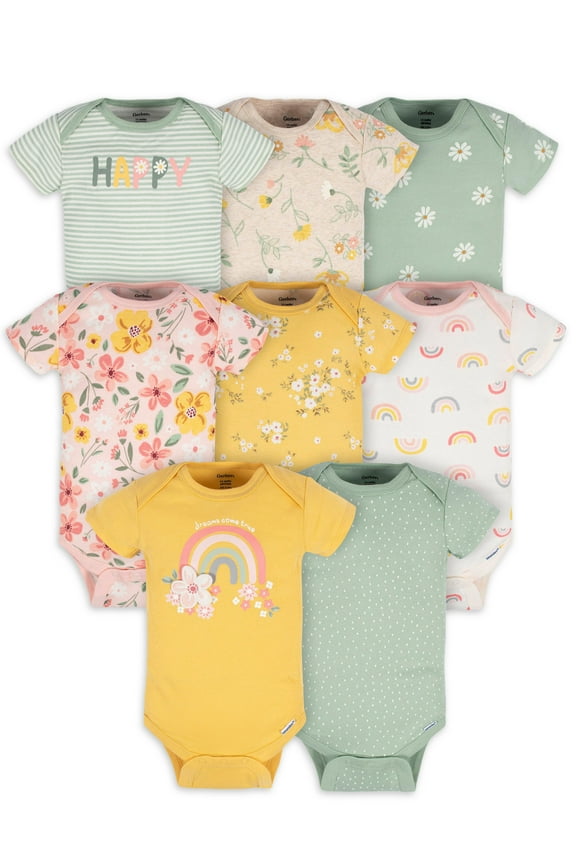 Baby Girl Short Sleeves Onesies Bodysuits, 8-Pack (Newborn - 12 Months)