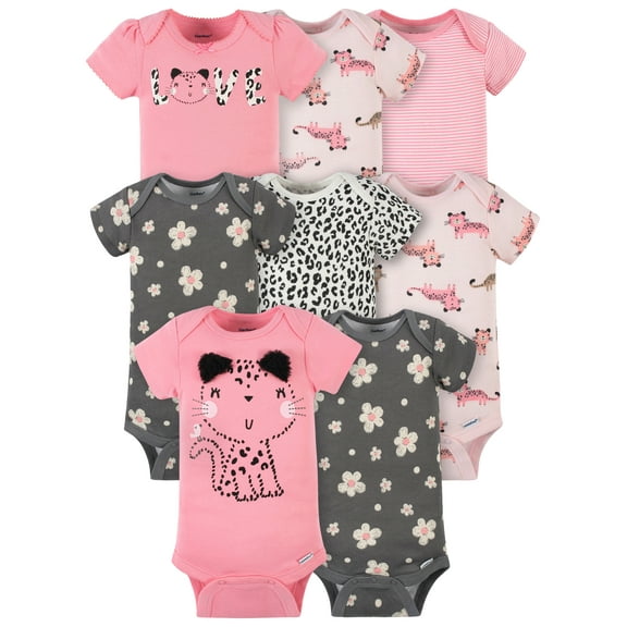 Gerber Baby Girl Short Sleeves Onesies Bodysuits, 8-Pack