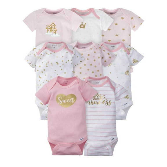 Gerber Baby Girl Short Sleeves Onesies Bodysuits, 8-Pack