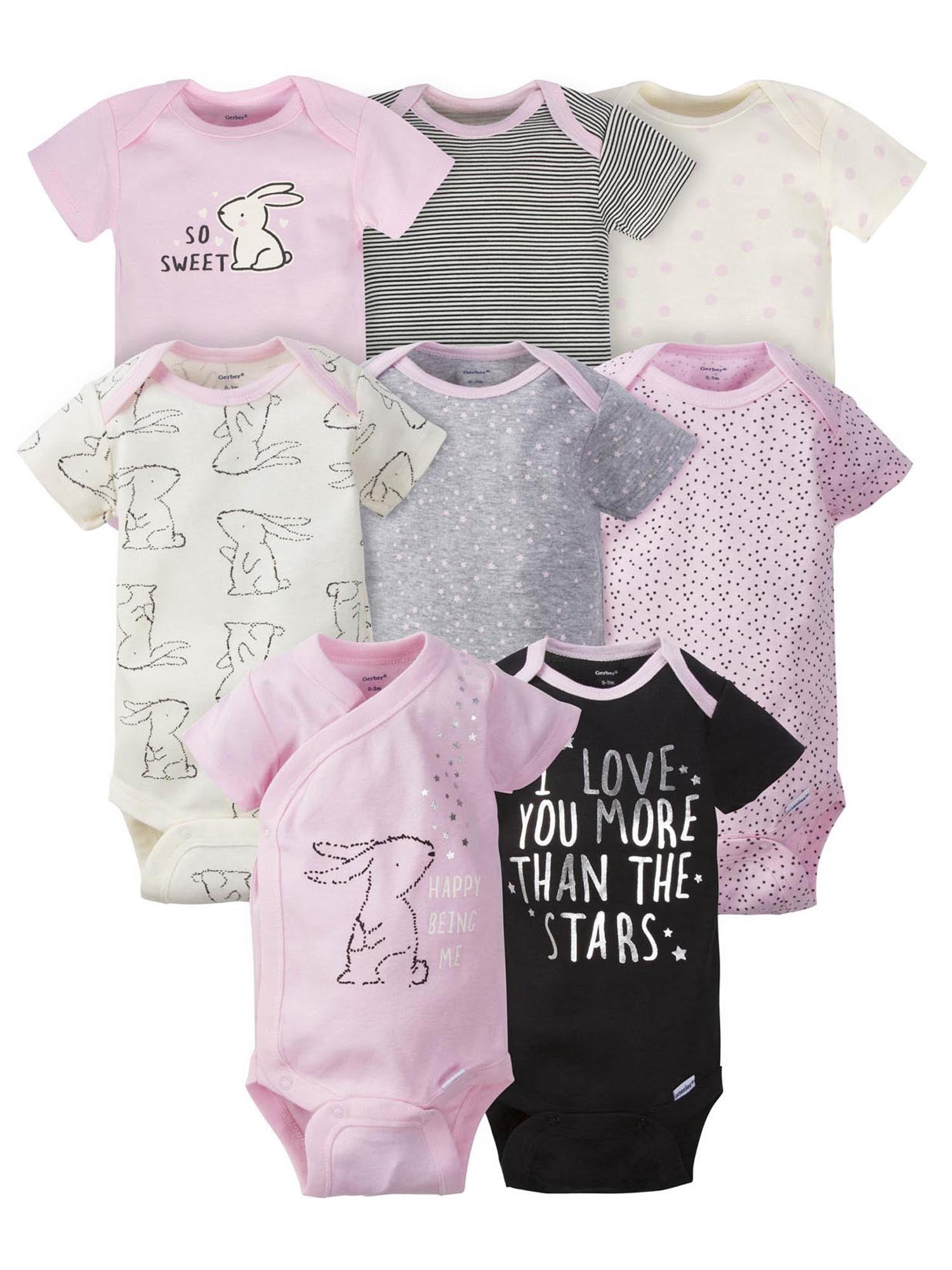 Gerber Baby Girl Short Sleeves Onesies Bodysuits, 8-Pack
