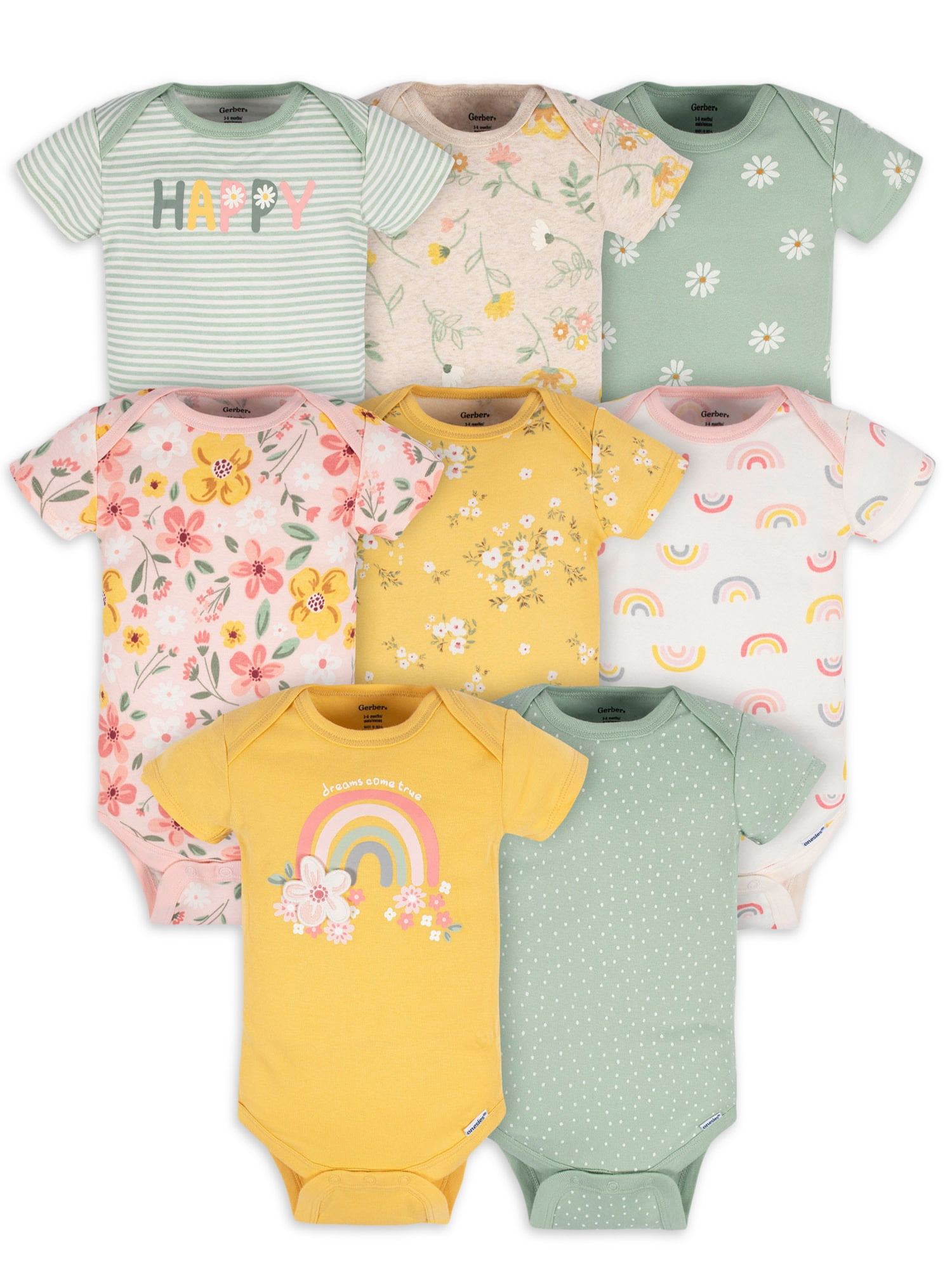 Gerber Baby Girl Short Sleeves Onesies Bodysuits, 8-Pack