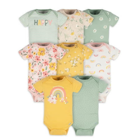 Gerber Baby Girl Short Sleeves Onesies Bodysuits, 8-Pack