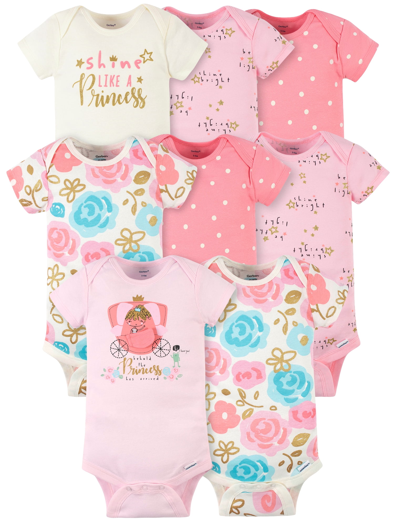 Gerber Baby Girl Short Sleeves Onesies Bodysuits, 8-Pack