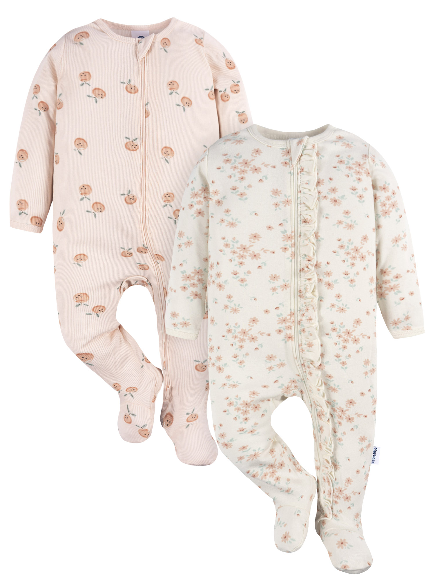 Gerber Baby Girl Sleep´N Play Footed Cotton Pajamas, 2-Pack, Sizes Newborn - 3/6 Months - image 1 of 11