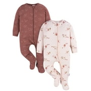 Gerber Baby Girl Sleep´N Play Footed Cotton Pajamas, 2-Pack, Sizes Newborn - 3/6 Months