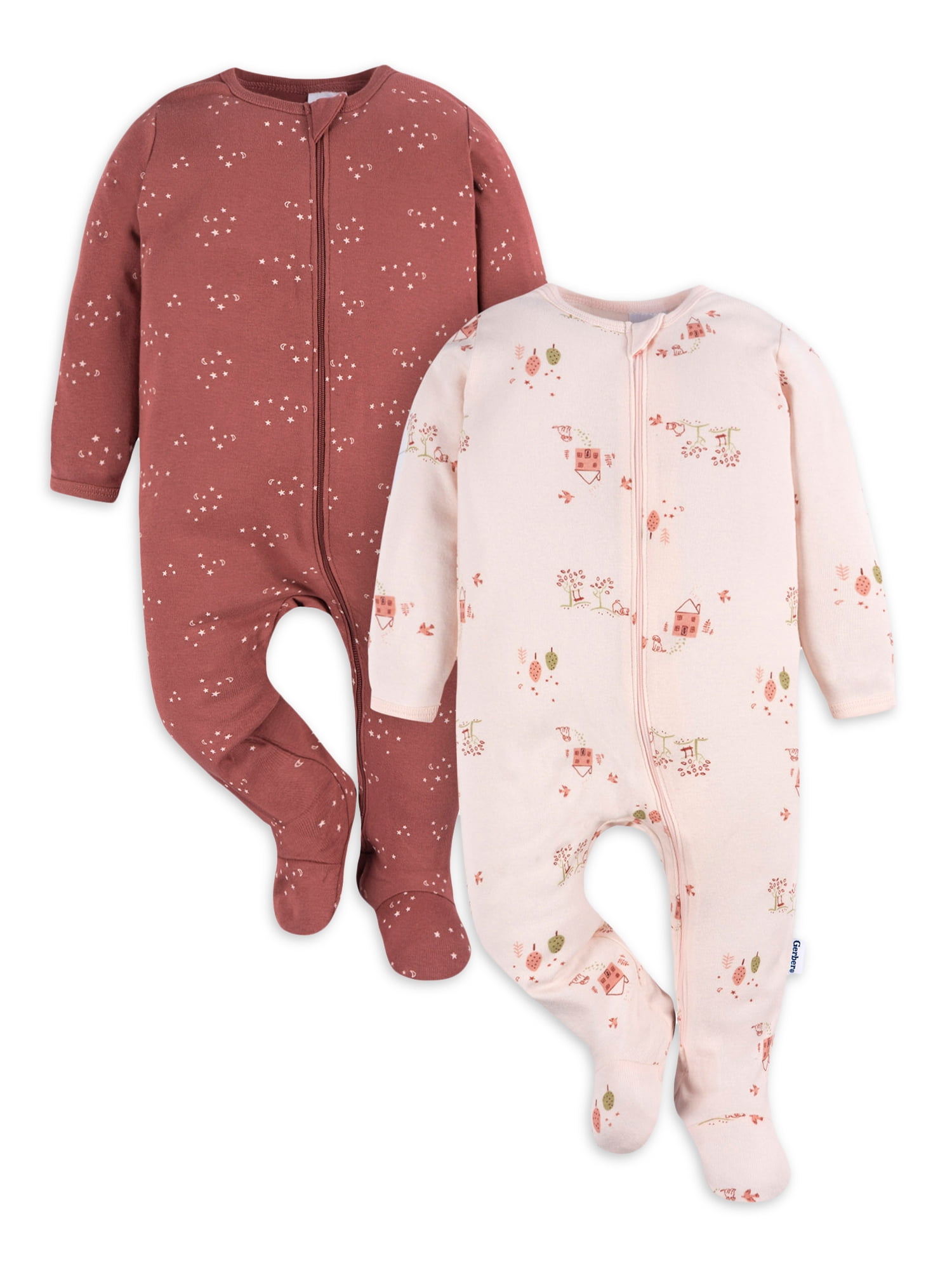 Gerber Baby Girl Sleep´N Play Footed Cotton Pajamas, 2Pack, Sizes