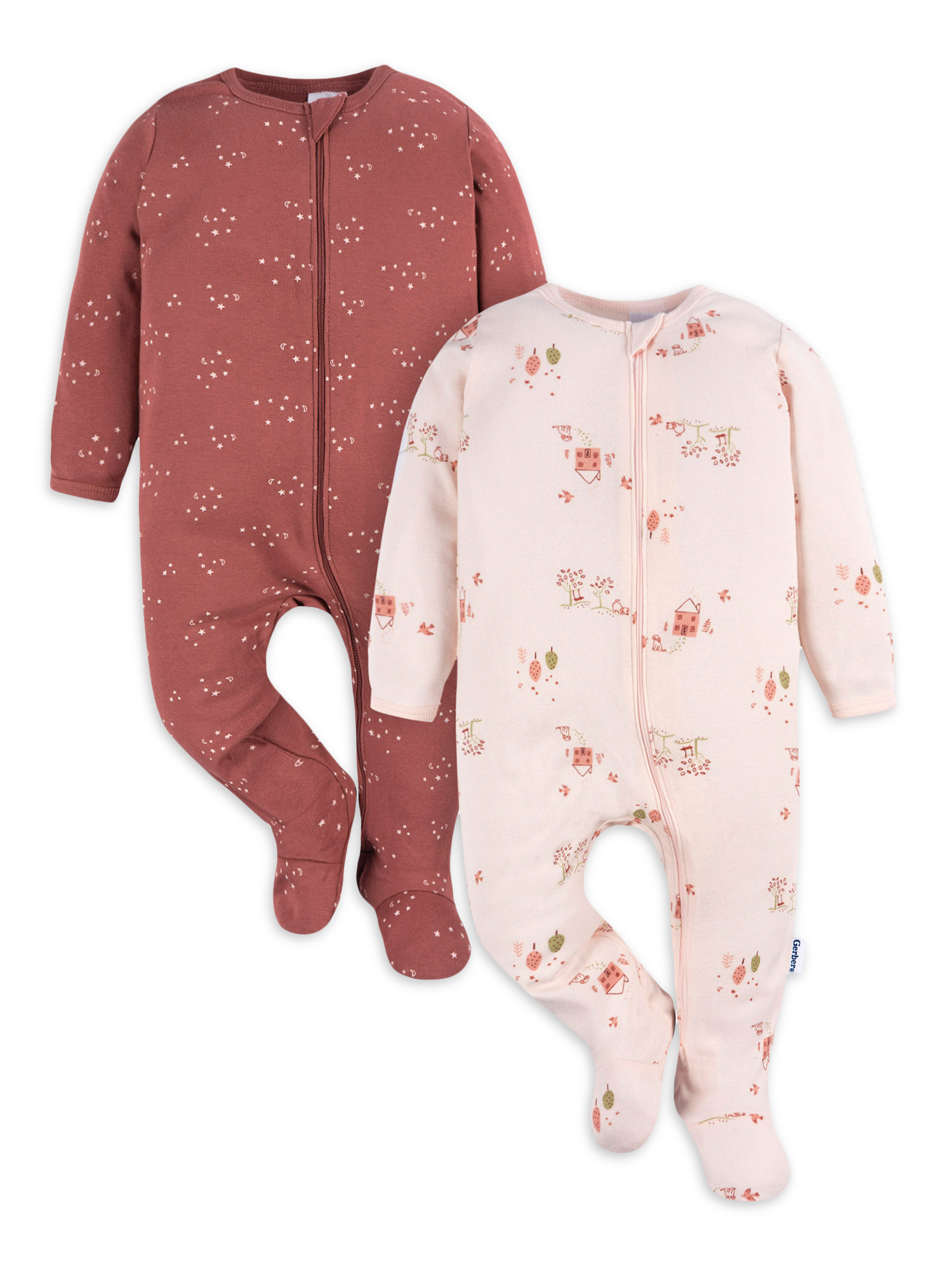 Gerber Baby Girl Sleep´N Play Footed Cotton Pajamas, 2-Pack, Sizes Newborn - 3/6 Months - image 1 of 12