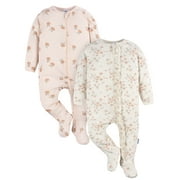 GERBER Baby Girl Sleep´N Play Footed Cotton Pajamas, 2-Pack, Sizes Newborn - 3/6 Months