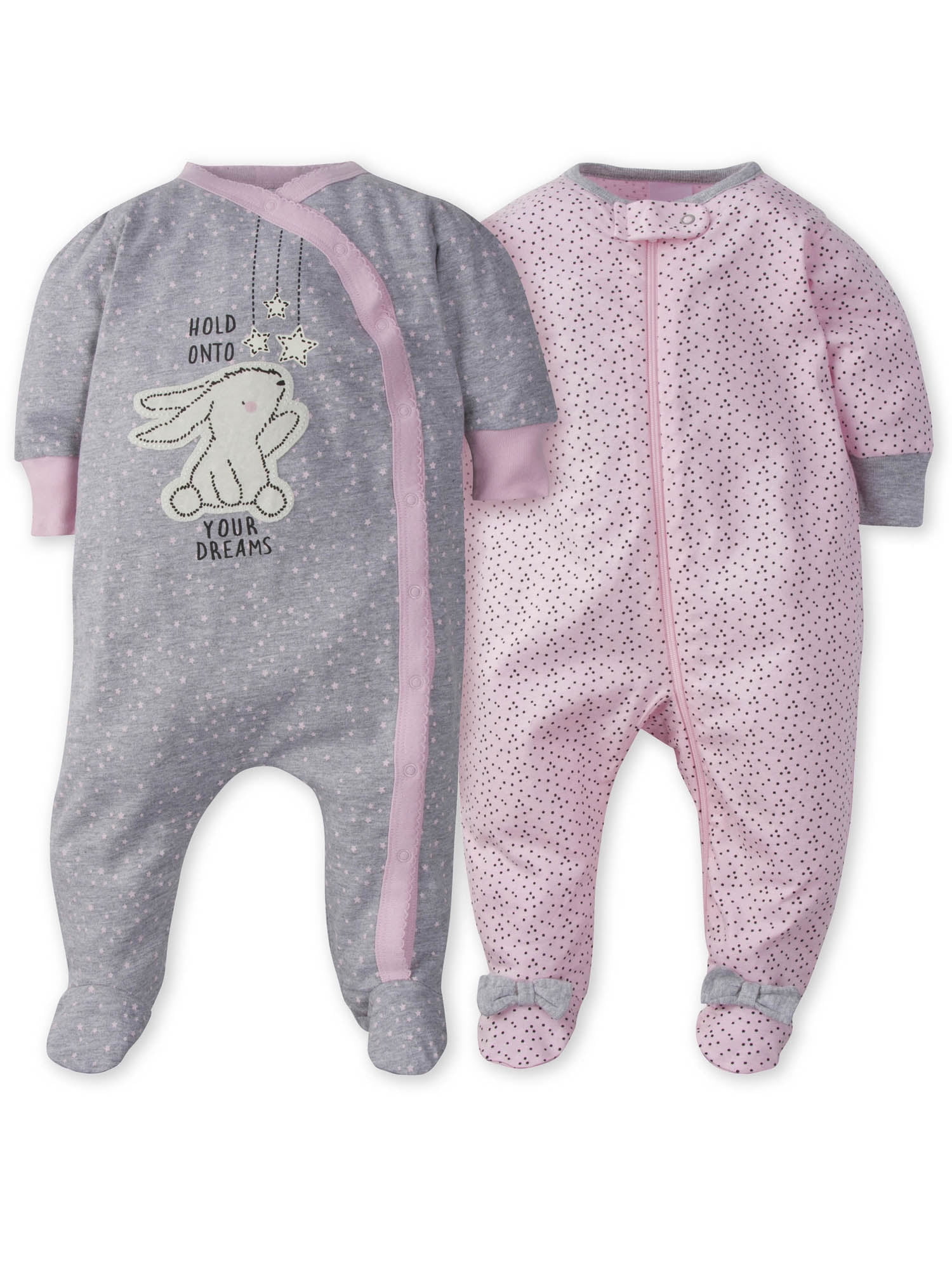 Gerber Pijama Sleep N Play de algodón orgánico con cremallera, talla 0-3  meses, 2 unidades (bebé niña), rosa, Rosado