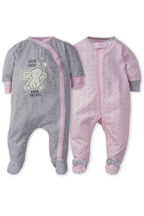 Baby Girl Sleep 'N Play Footed Pajamas, 2-Pack