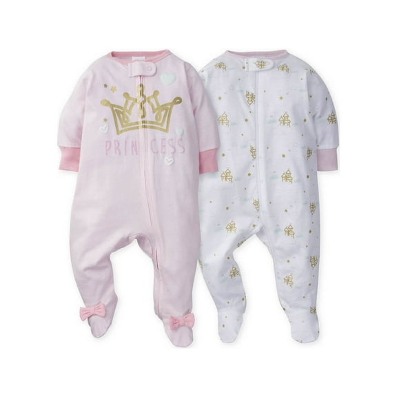 Gerber Baby Girl Sleep 'N Play Footed Pajamas, 2-Pack