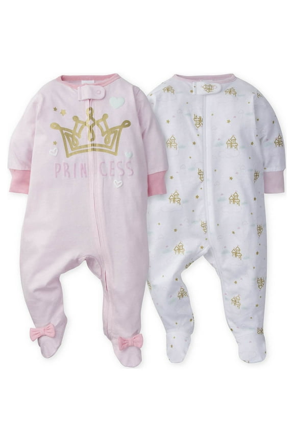 Baby Girl Sleep 'N Play Footed Pajamas, 2-Pack