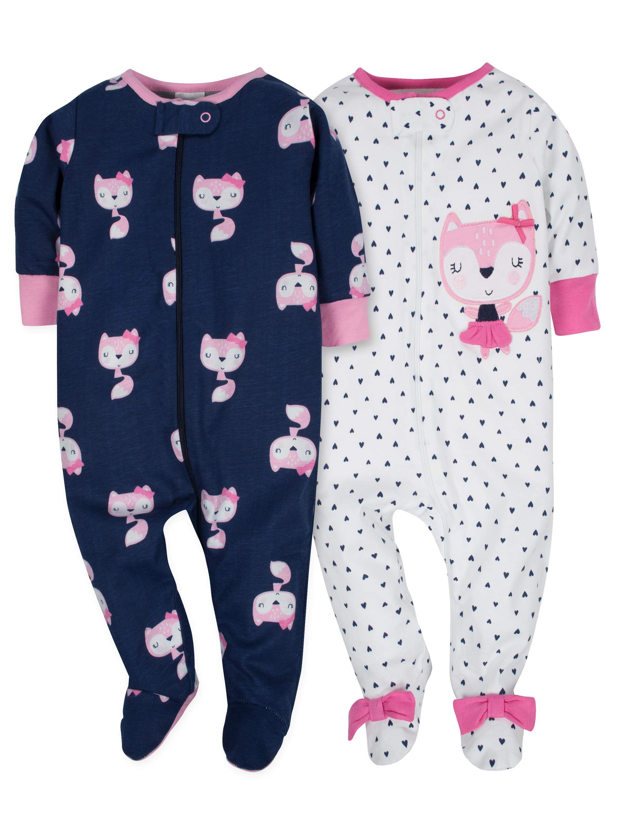 Gerber Baby Girl Sleep 'N Play Footed Pajamas, 2Pack
