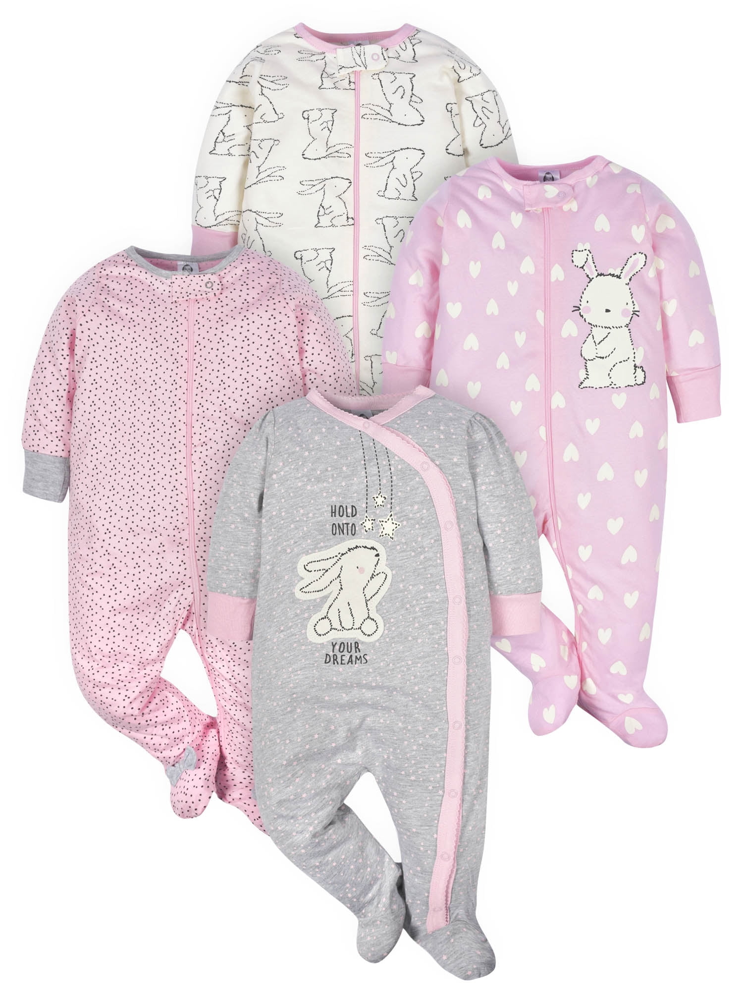 Gerber Baby Girl Sleep 'N Play Footed Pajamas, 4-Pack