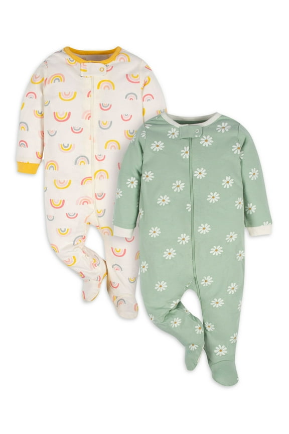 Baby Girl Sleep 'n Play Footed Pajamas, 2-Pack (0/3 Months - 6/9 Months)