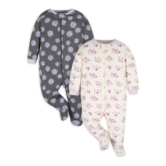 Gerber Baby Girl Sleep 'n Play Footed Pajamas, 2-Pack (0/3 Months - 6/9 Months)