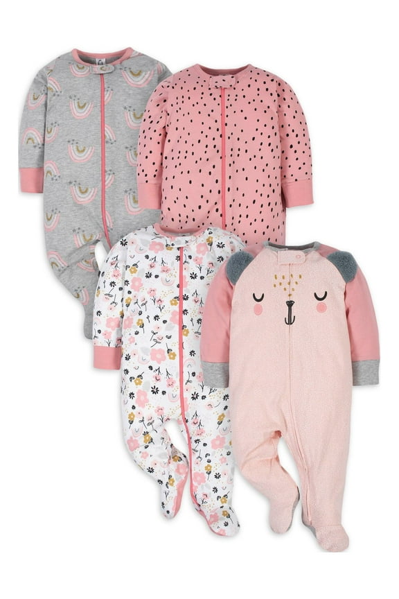 Baby Girl Sleep 'n Play Footed Pajamas, 4-Pack