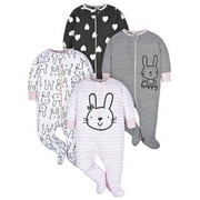 Gerber Baby Girl Sleep 'n Play Footed Pajamas, 4-Pack