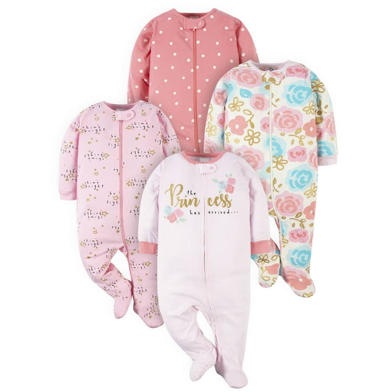 Gerber Baby Girl Sleep 'n Play Footed Pajamas, 4-Pack - Walmart.com