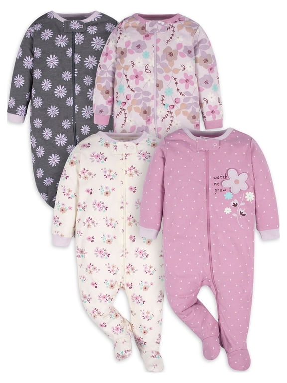 Baby Girl Sleep 'n Play Footed Pajamas, 4-Pack