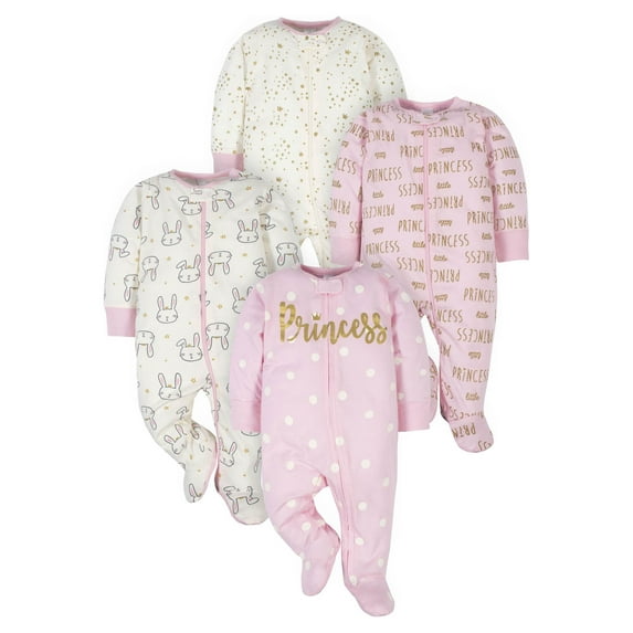 Gerber Baby Girl Sleep 'n Play Footed Pajamas, 4-Pack