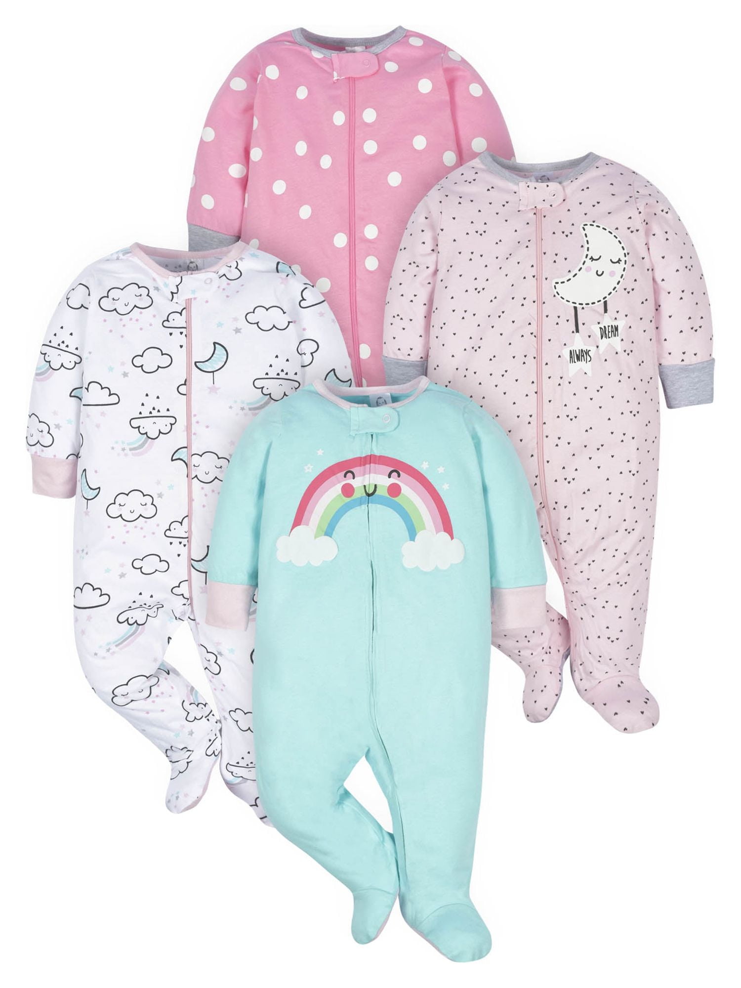 Gerber Baby Girl Sleep n Play Footed Pajamas 4 Pack