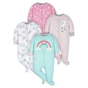 Gerber Baby Girl Sleep 'n Play Footed Pajamas, 4-Pack