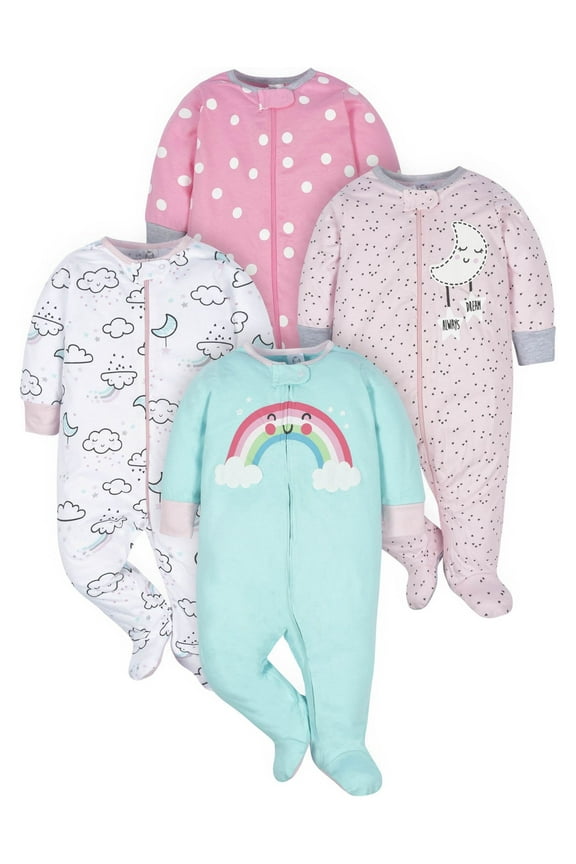 Baby Girl Sleep 'n Play Footed Pajamas, 4-Pack