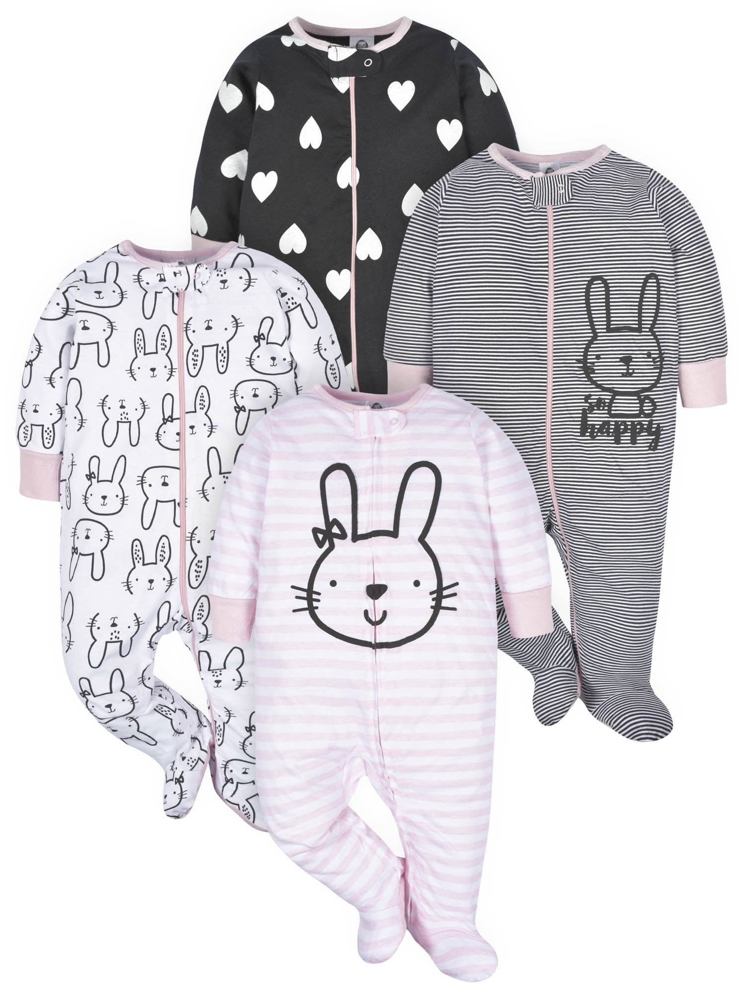Gerber Baby Girl Sleep 'n Play Footed Pajamas, 4-Pack