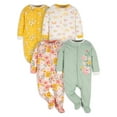 Gerber Baby Girl Sleep 'n Play Footed Pajamas, 4Pack