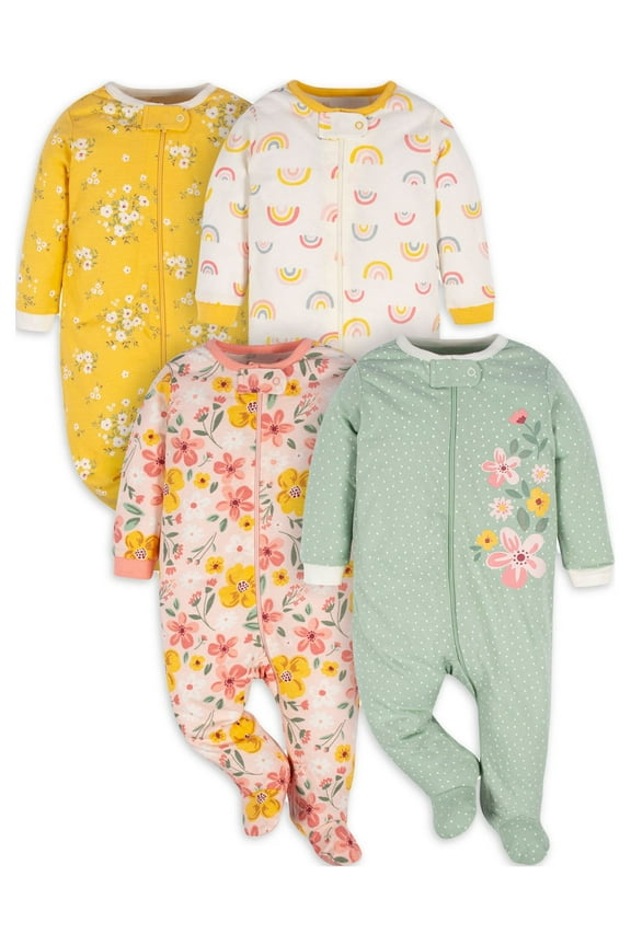 Baby Girl Sleep 'n Play Footed Pajamas, 4-Pack