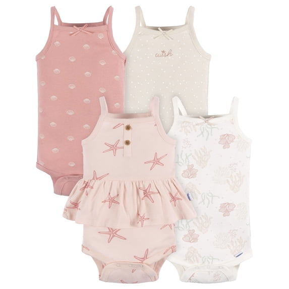 Gerber Baby Girl Sleeveless Bodysuits, 4-Pack, Sizes Newborn - 24 Months