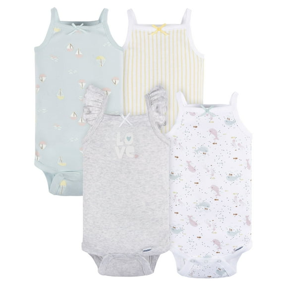 Gerber Baby Girl Sleeveless Bodysuits, 4-Pack, Sizes Newborn - 24 Months