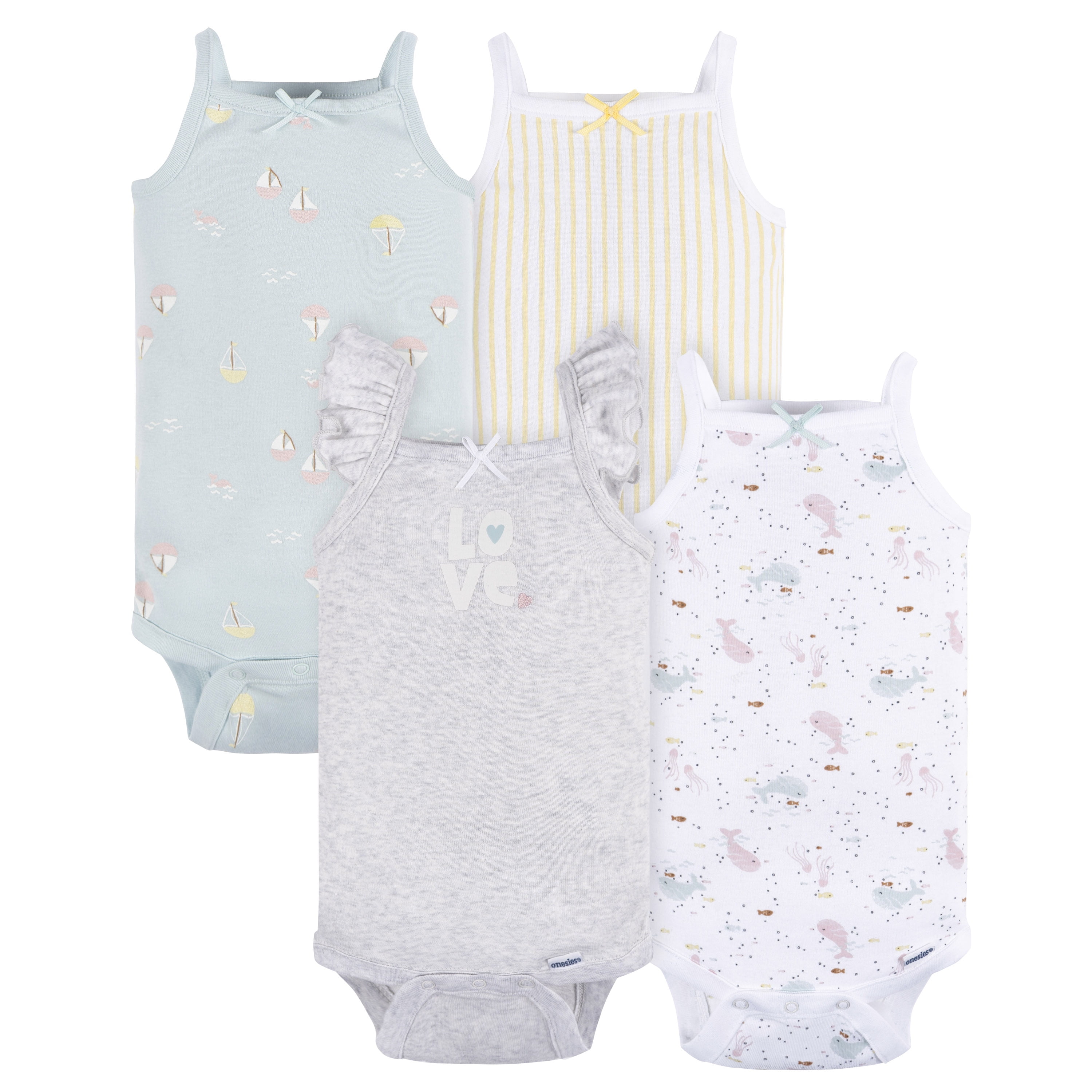 Gerber Baby Girl Sleeveless Bodysuits, 4Pack, Sizes Newborn 24
