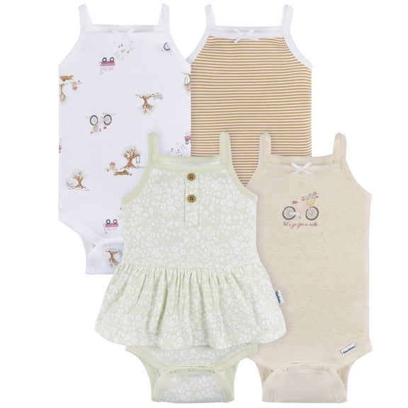 Gerber Baby Girl Sleeveless Onesies, 4-Pack, Sizes 0/3 Months - 24 Months