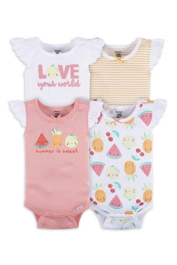 Baby Girl Tank Onesies Bodysuits, 4-Pack, Sizes Newborn - 24 Months