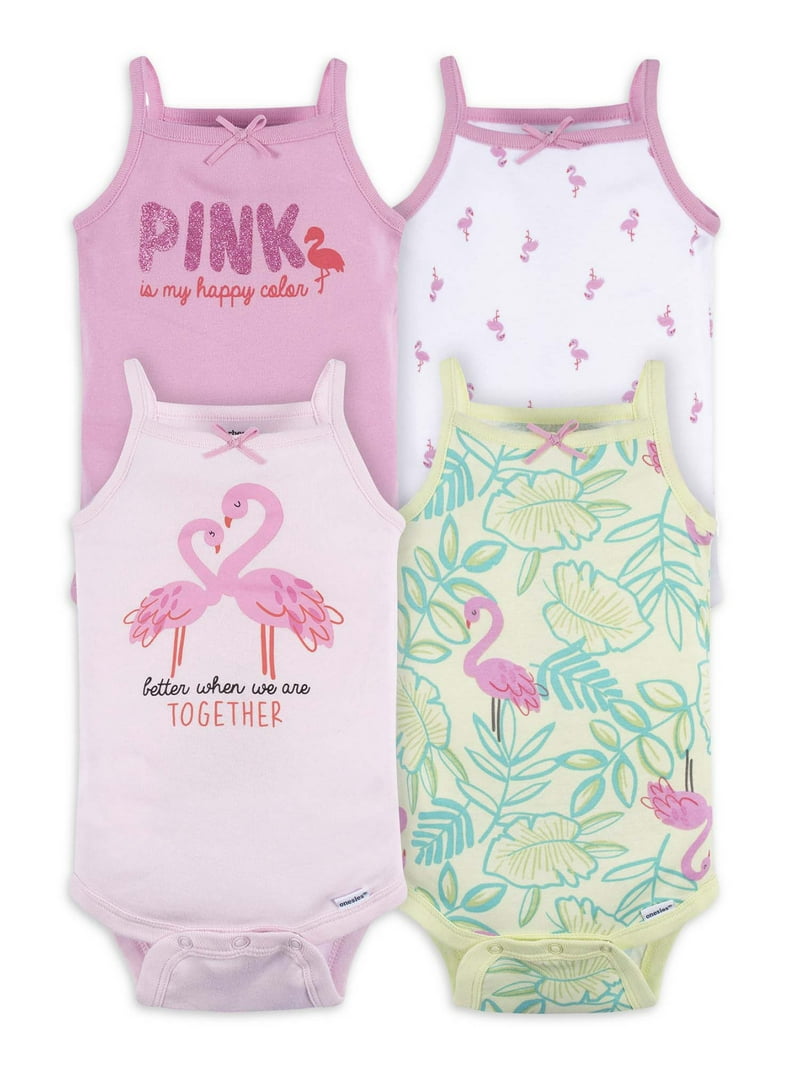 Gerber Baby Girl Tank Onesies Bodysuits, 4-Pack, Sizes Newborn