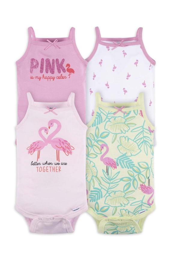 Baby Girl Tank Onesies Bodysuits, 4-Pack, Sizes Newborn - 24 Months