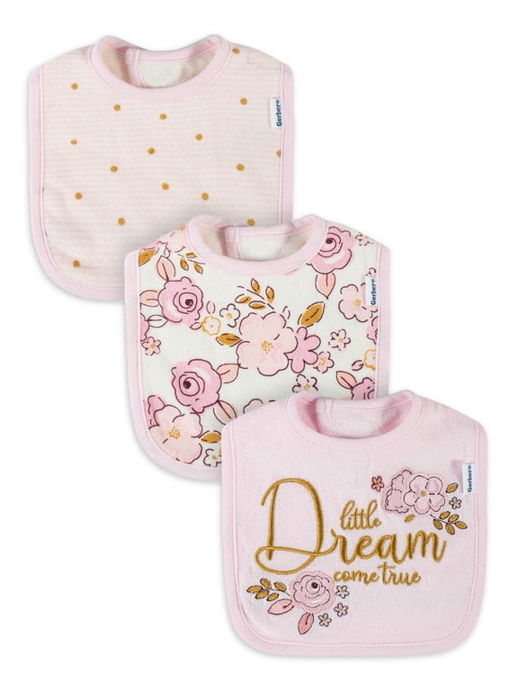 Baby Girl Terry Bibs, 3 (One Size)